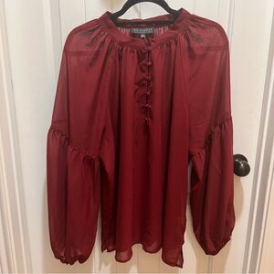 Eloquii Women's Sheer Burgundy Long Sleeve Blouse - 18